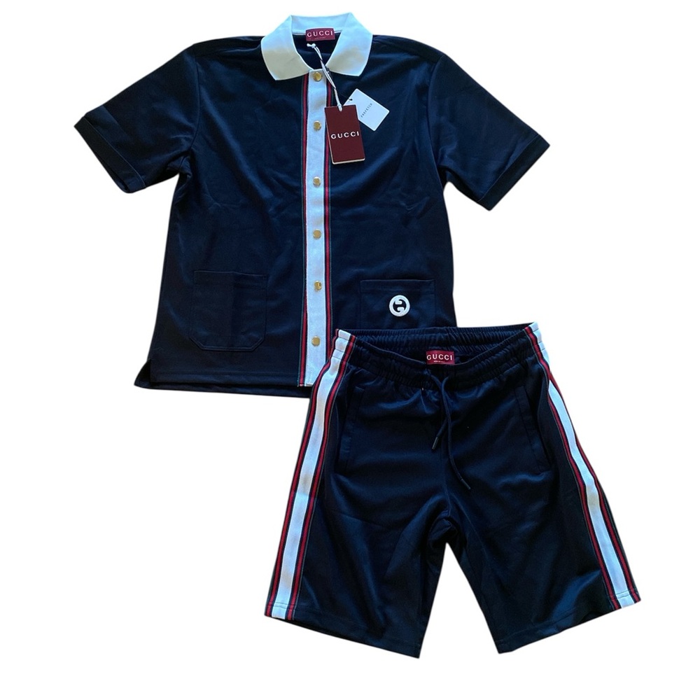Gucci Dark Blue Shirt and Shorts Ensemble